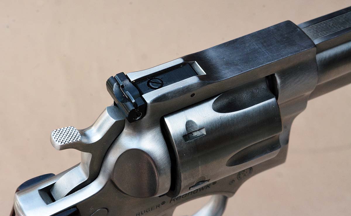 The rear sight is fully adjustable.